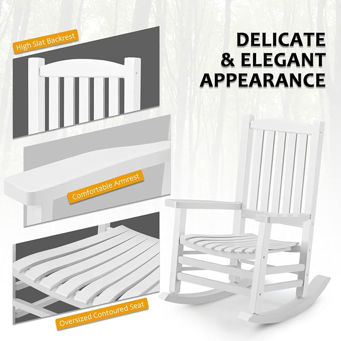 Hupmad Wooden Rocking Chair Outdoor Oversized Porch Rocker Chair, Patio Wooden - Image 7