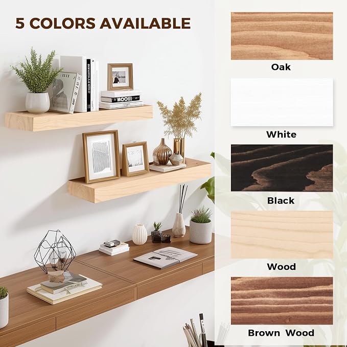 17x8x1.6 inch Floating Shelves Set of 2 – Solid Wood Rustic Wood Wall Mounted - Image 7