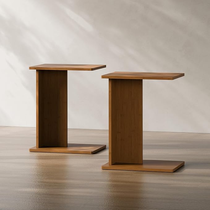 RECCI Solid Bamboo C-Shaped End Table Set of 2 by RECCI