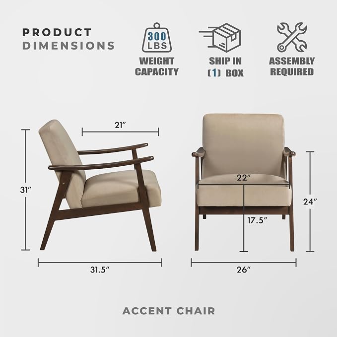 Lexicon Mid Century Modern Chair Velvet Accent Chair - Image 2