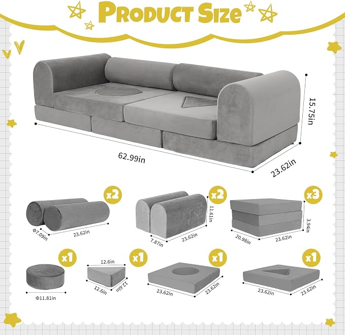 Modular Kids Play Sofa Multifunctional Kids Sofa Convertible Foam Floor Mat - Image 3