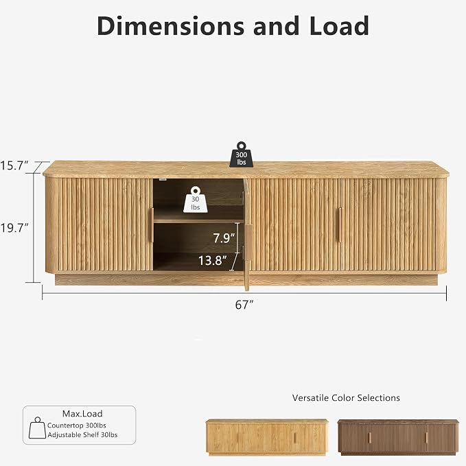 win2win 67" TV Stand for 80 Inch TV, Modern Fluted Entertainment Center - Image 2