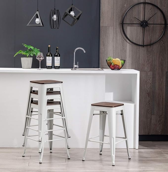 HAOBO Home Modern Industrial Metal Barstool Counter Height Stools Dining Chair - Image 7