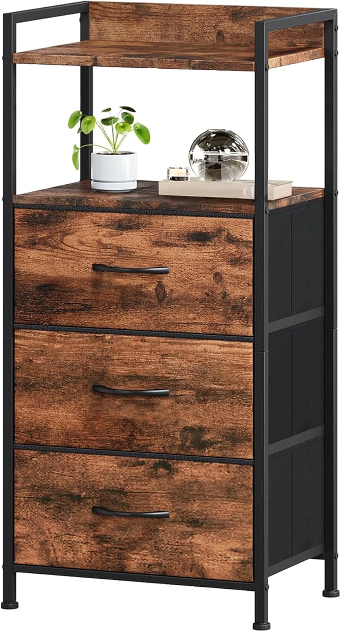 Somdot Nightstand with 3 Drawers, Dresser with Fabric Bins by Somdot