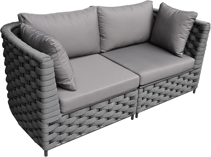 TWT 3-Piece Woven Rope Patio Furniture Set, 2 Outdoor Armchairs - Image 9