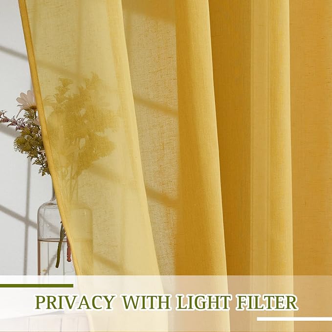 NICETOWN Semi Sheer Curtains Flax Linen Texture, Grommet Retro Window Treatment - Image 4