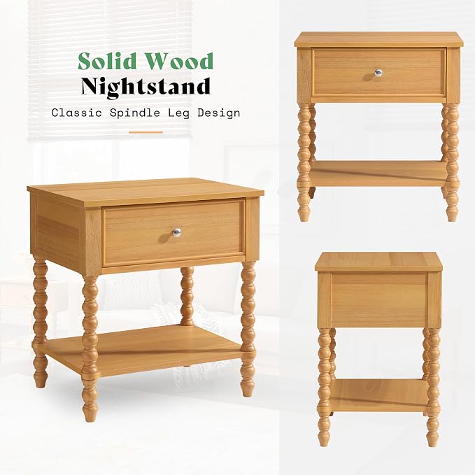 AMERLIFE 24" Wood Nightstand, Vintage Bedside Table - Image 7