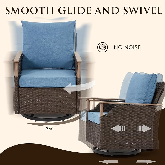 MELLCOM 7 Piece Patio Furniture Set Wicker Patio Conversation Set Rocking - Image 3