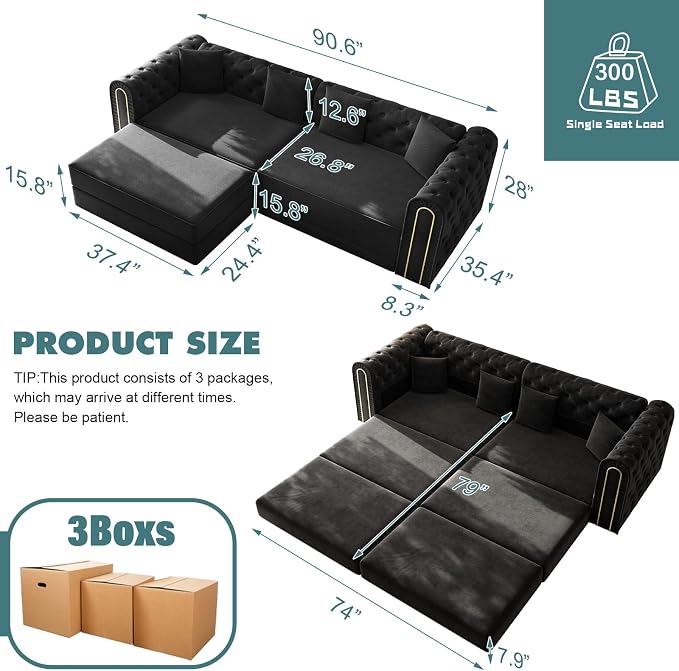 90.6'' Velvet Folding Floor Sofa Bed - Image 2