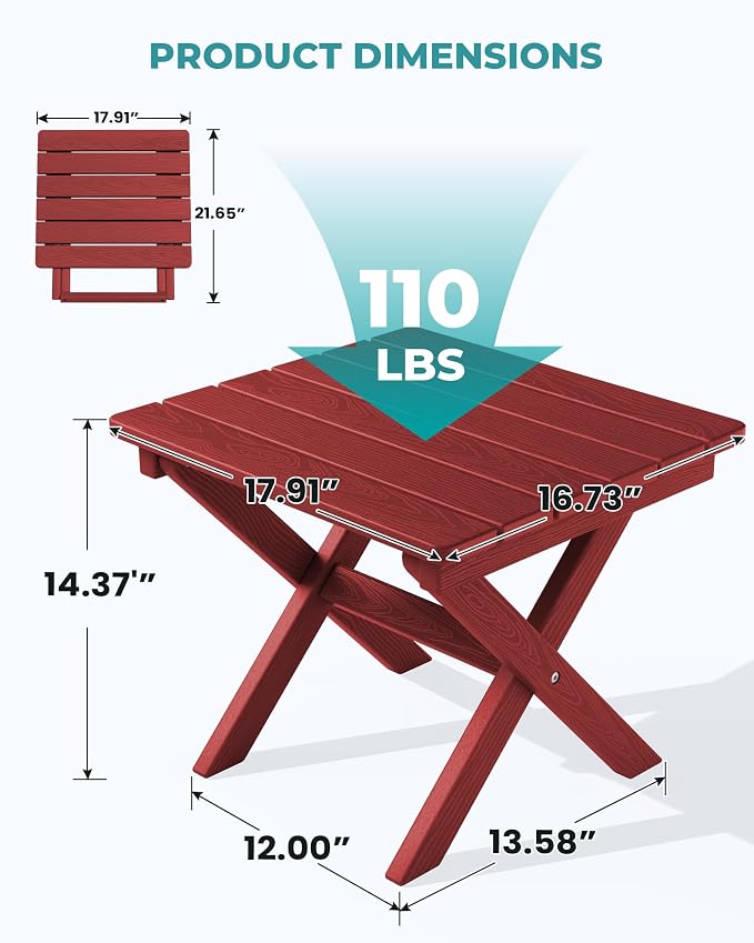 SERWALL Folding Adirondack Side Table, HDPE Small Outdoor Table, No Assembly - Image 3