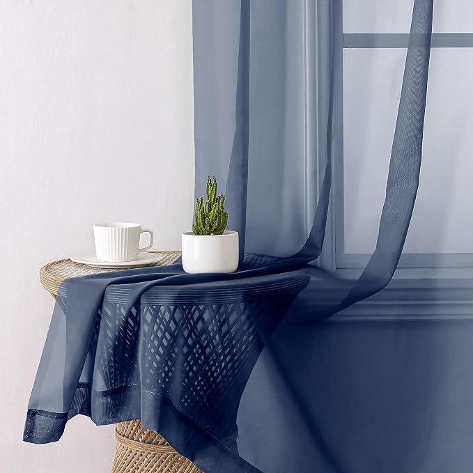 Lecloud Navy Blue Sheer Curtains 72 Inches Long 2 Panels, Light Filtering - Image 4