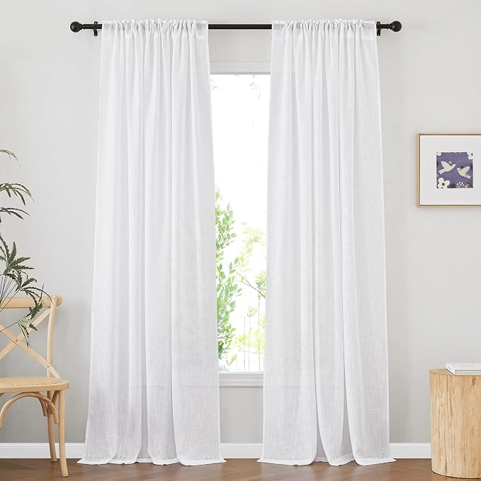 NICETOWN White Sheer Linen Curtains - Image 2