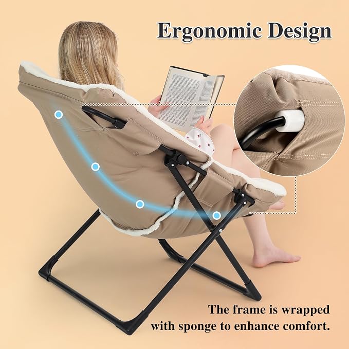 Comfy Saucer Chair for Adults, Soft Faux Fur Bedroom Chair - Image 7