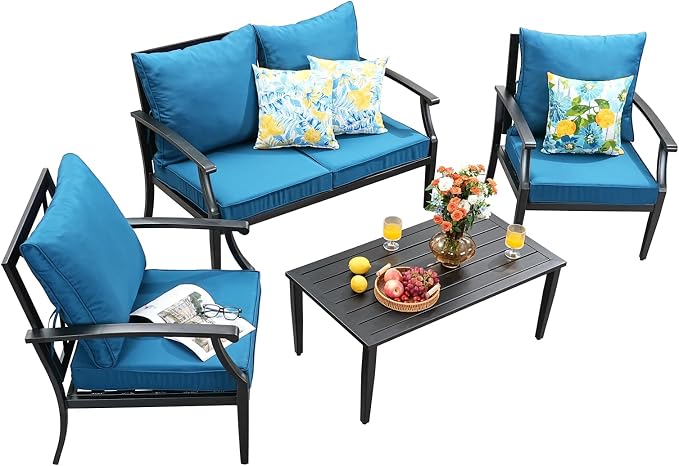 4 Piece Outdoor Patio Furniture Set, Oversized Metal Conversation Set - Image 7