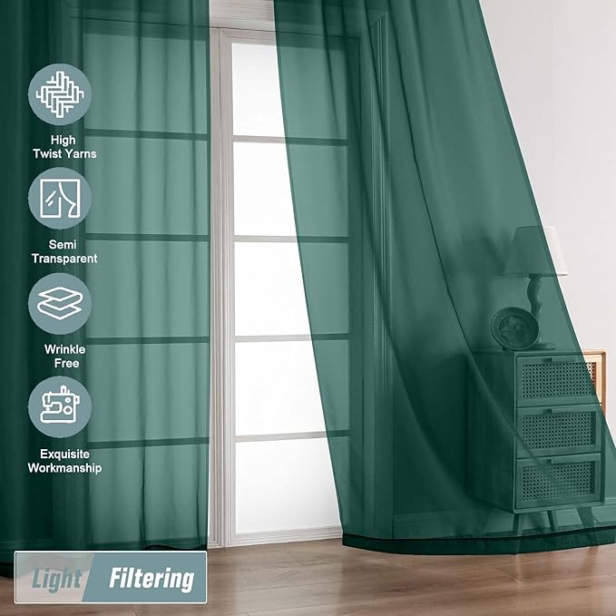 Green Sheer Curtains for Window 96 Inches Long 2 Panels, Soft Airy Voile Sheer - Image 5
