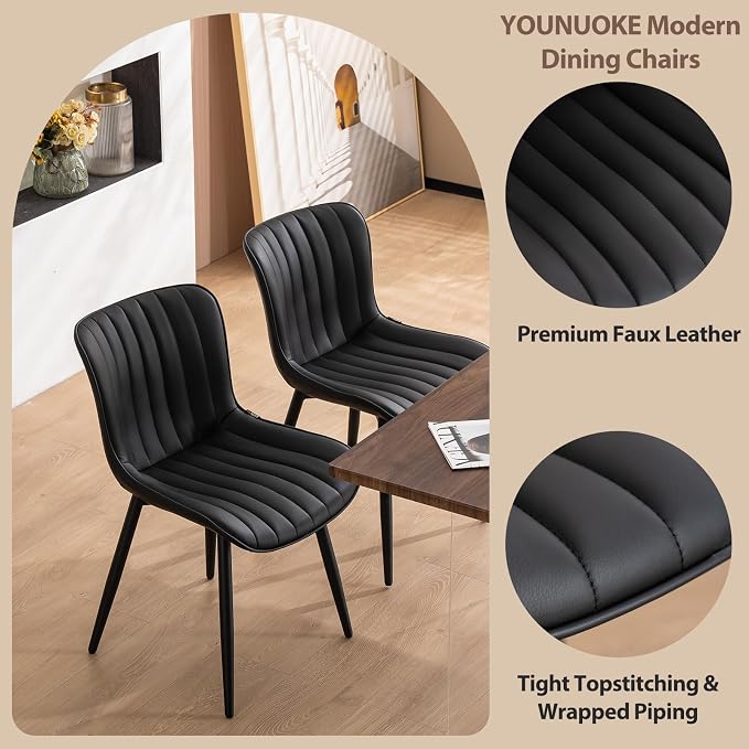 YOUNUOKE Black Dining Chairs Set of 2, Faux Leather Upholstered Kitchen & - Image 6