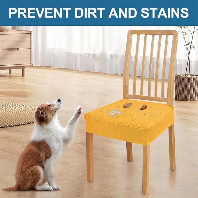 Smiry Waterproof Seat Covers for Dining Room Chairs Set of 8, Stretch Jacquard - Image 6