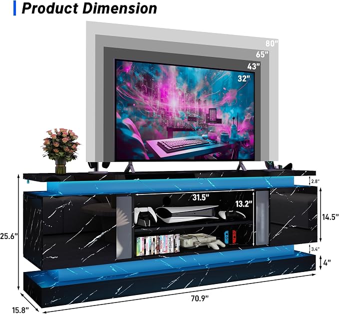 chartustriable 71IN LED TV Stands w/Power Outlet - Image 6