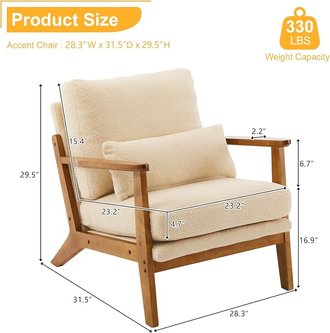 Karl home Accent Chair Wide Armrest Mid-Century Lounge Chair Teddy Fleece - Image 2