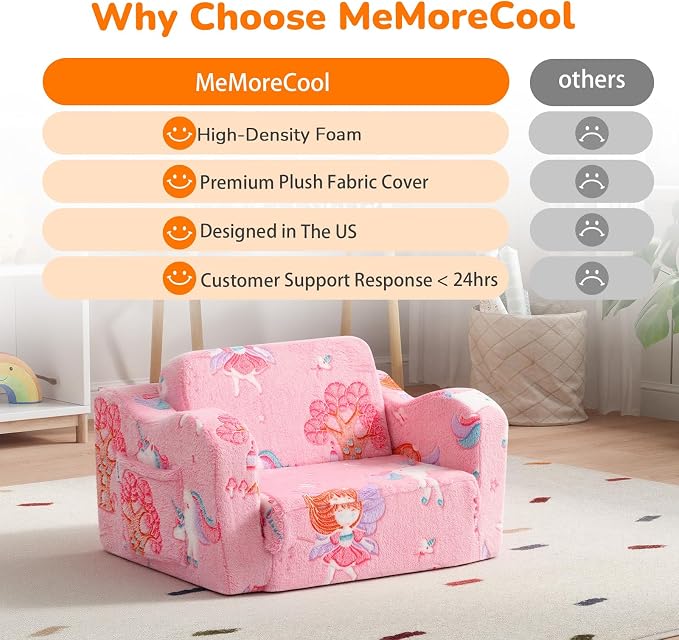 MeMoreCool Glowing Pink Fairy Kids Chair, 2-in-1 Fold-Out Kids Couch and Sofa - Image 6