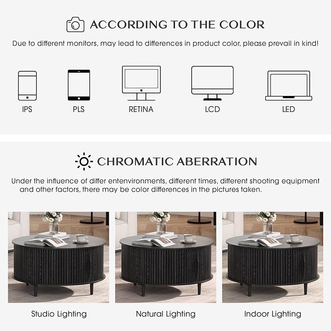 SULIVES Black Round Coffee Table - Image 6