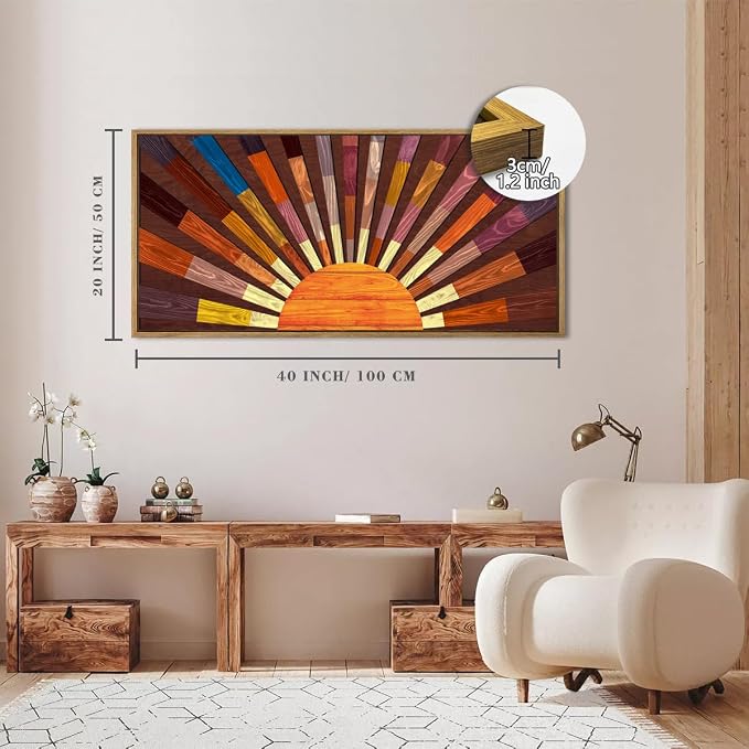 IARTTOP Extra Large Wood Sun Framed Wall Art 20x40 Inch Boho Sunrise 3D - Image 9