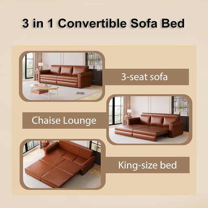 Faux Leather Sleeper Sofa Couch - Image 9