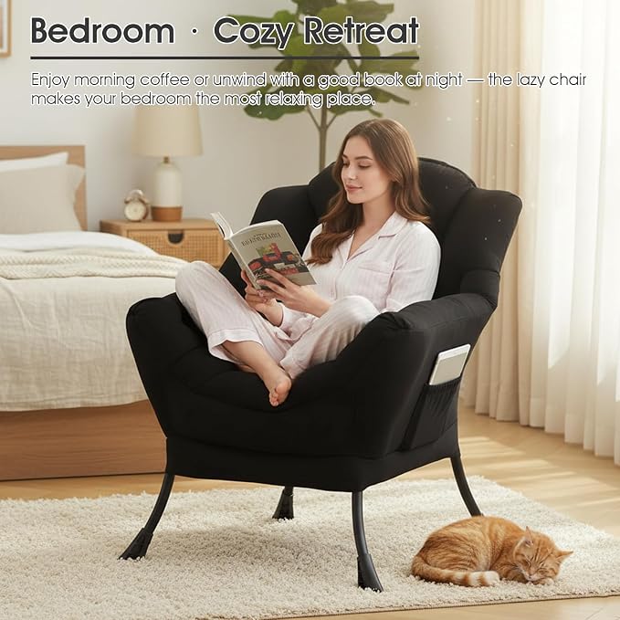 Lazy Chair for Living Room, Large Black Accent Chair - Image 5