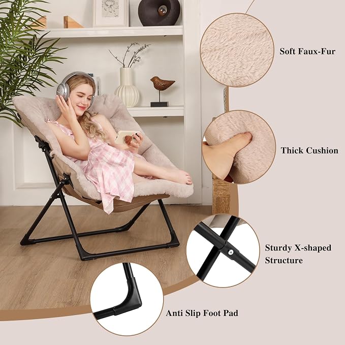 Comfy Saucer Chair for Adults, Soft Faux Fur Bedroom Chair - Image 6