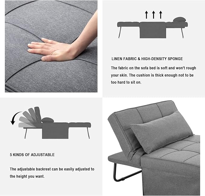 BIGSYY Sofa Bed, Modern Convertible Chair Adjustable Backrest Sleeper Couch Bed - Image 4