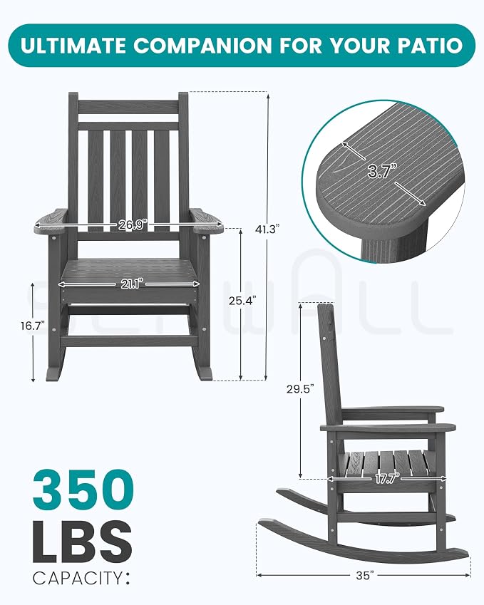 SERWALL HDPE Outdoor Rocking Chair Set of 6, Patio Rocking Chairs - Image 3