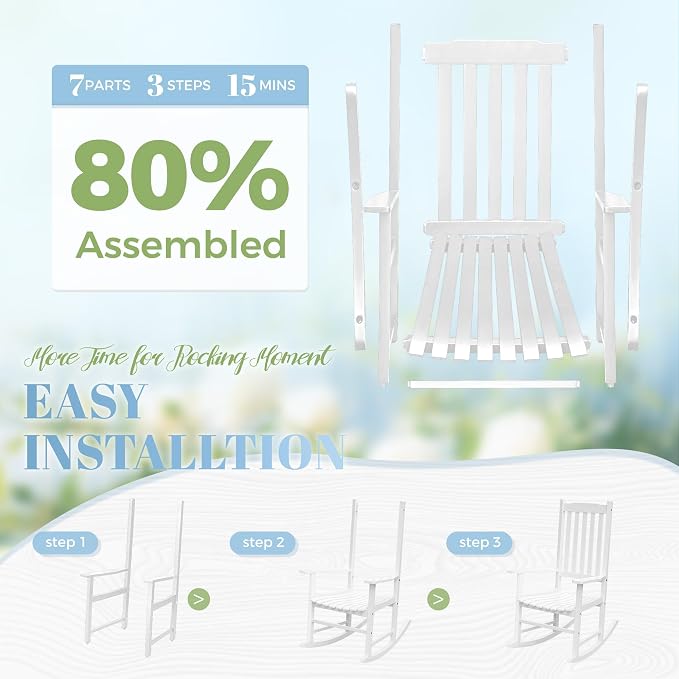 Flamaker Acacia Wood Patio Rocking Chair Set of 2, High Back and Widen Armrest - Image 4