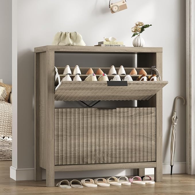 YOMILUVE Shoe Cabinet Storage for Entryway, Fluted Shoe Cabinet by YomiluveDesign