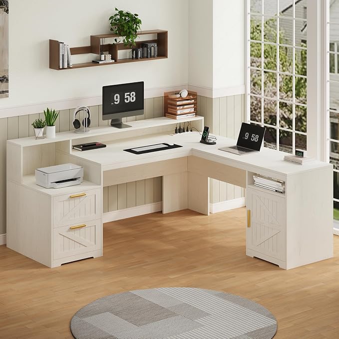 YOMILUVE 63" Farmhouse L Shaped Executive Desk - Image 8