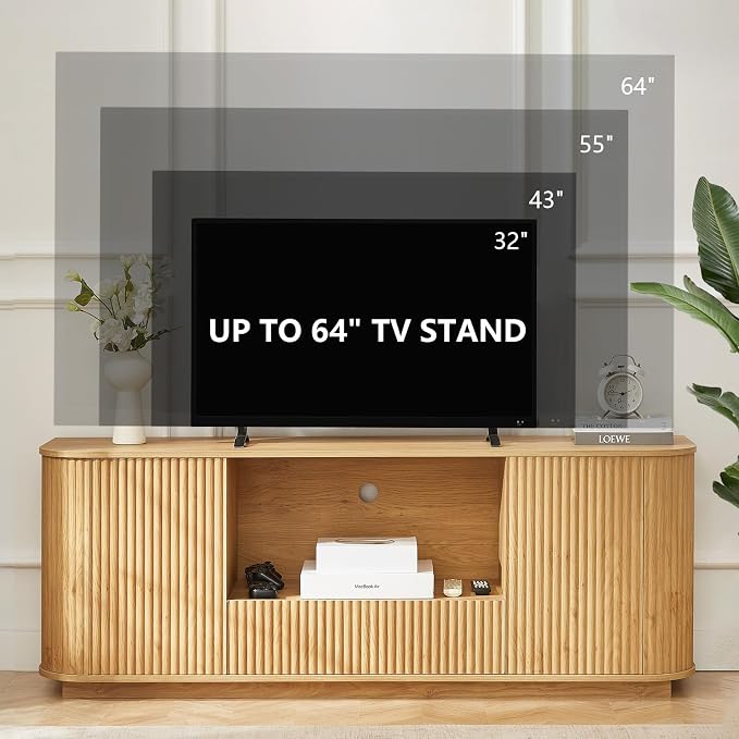 64" Fluted TV Stand for TVs up to 75 inch, Entertainment Center - Image 3