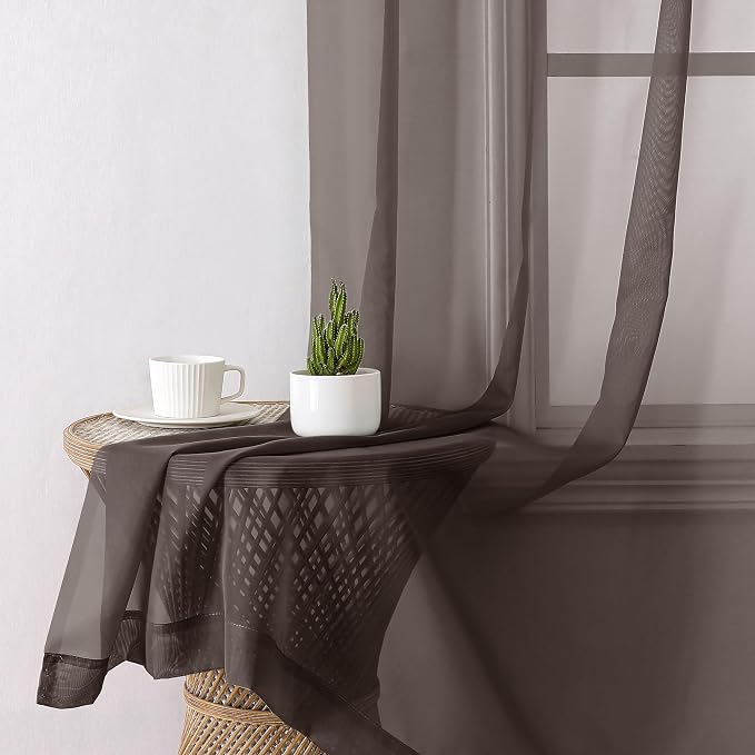 Aiyufeng Chocolate Brown Sheer Curtains 84 Inches Long 2 Panels, Solid Voile - Image 6