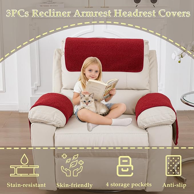 Armrest Covers - Arm Chair Covers Set of 3 Recliner Chair Covers, - Image 2