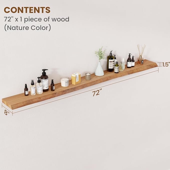 Floating Shelves for Wall Decor, Rustic Solid Elm Wood Live Edge Floating - Image 2