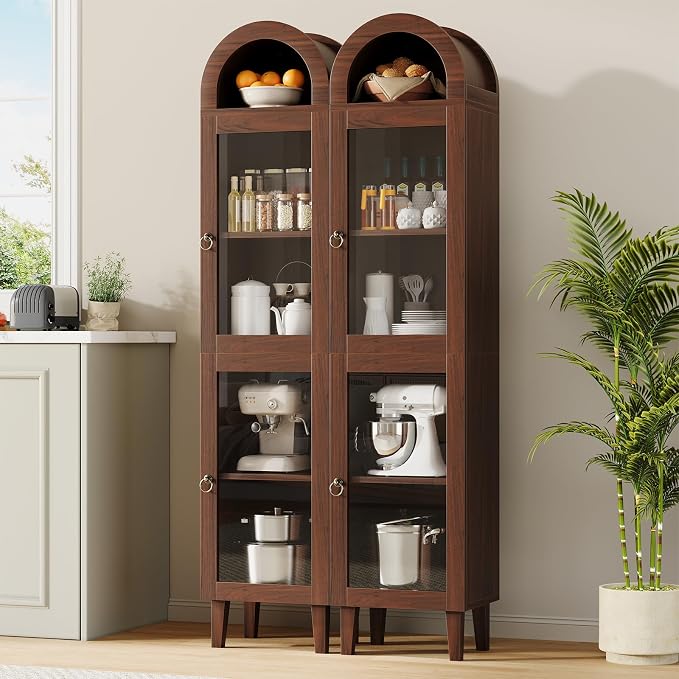 71" Tall Arched Cabinet with Acrylic Door, Modern Curio Arched Bookcase with - Image 7