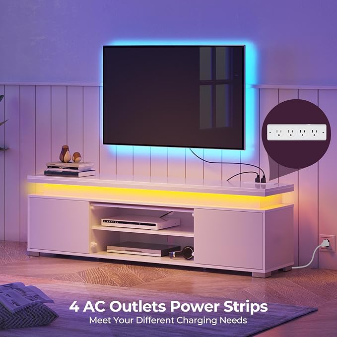 Rolanstar TV Stand with LED Lights & Power Outlet, Modern Entertainment Center - Image 6