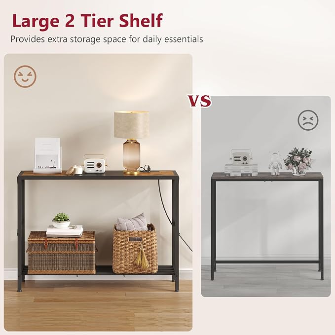 Tajsoon Console Table with Charging Station, 41.8" Entryway Table with Shelves - Image 4