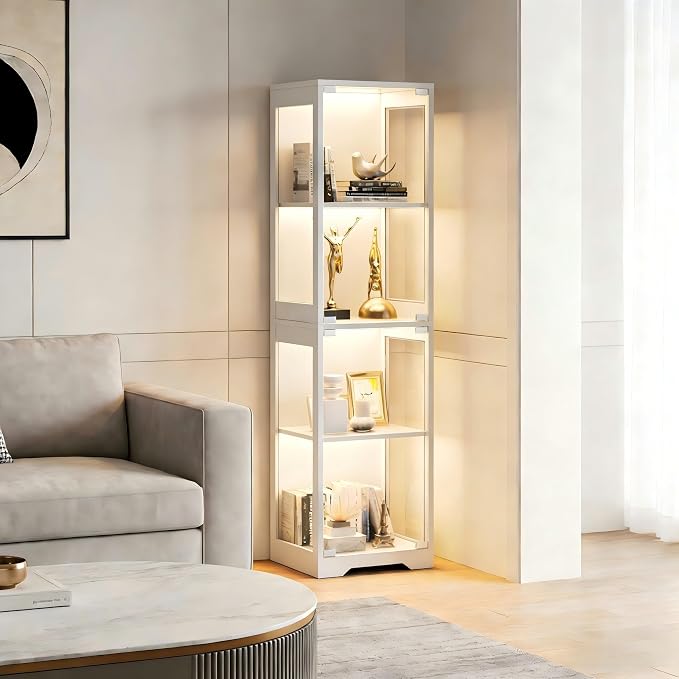 Display Cabinet with Glass Doors, Display Case with Lights and Human Body Sensor - Image 7