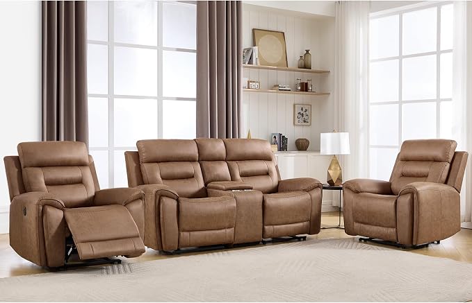 ANJ 3-Piece Faux Leather Power Recliner Sofa Set by ANJ