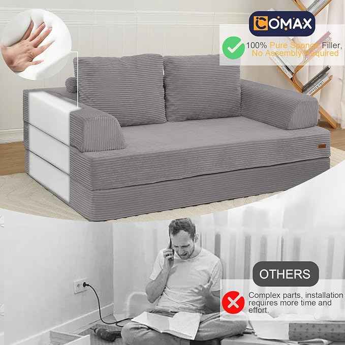 COMAX Futon Sofa Bed, Convertible Folding Sofa Bed, Boneless Couch Loveseat - Image 4