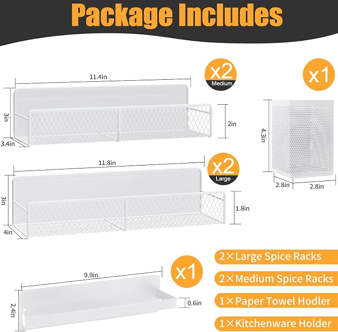 Magnetic Spice Rack for Refrigerator, 6 Pack Metal Magnetic Shelf White - Image 2