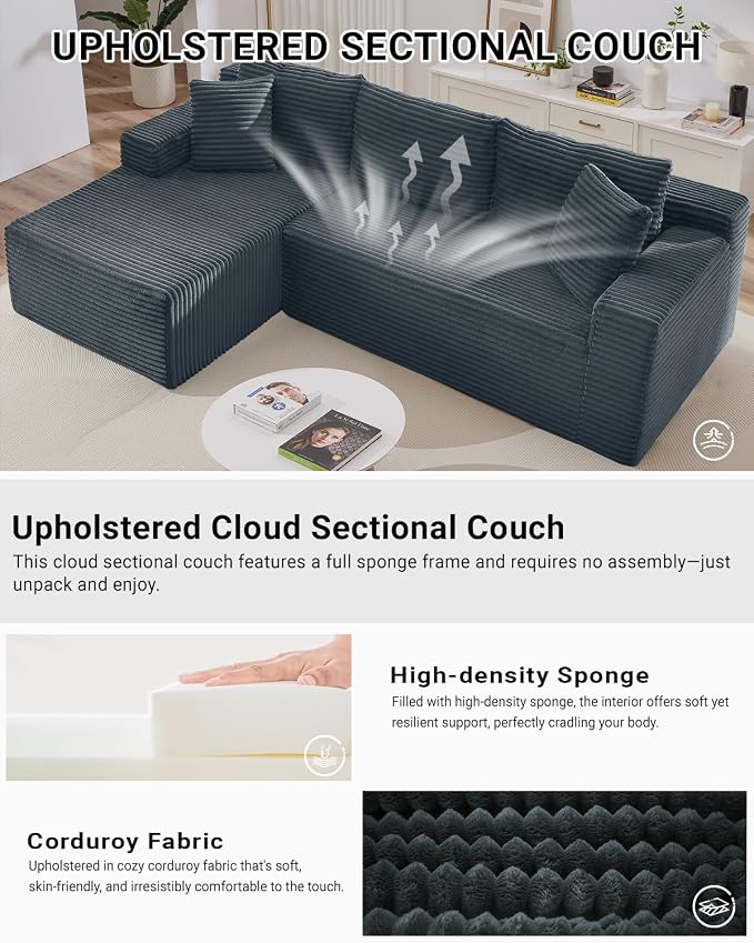 105 Inch Cloud Sectional Couch, Modern Modular Sectional Sofa - Image 5