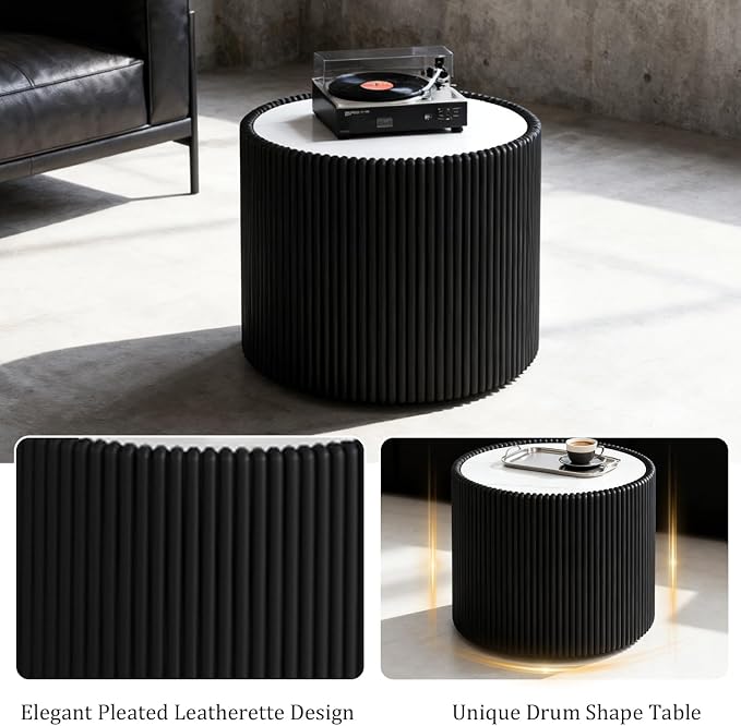 SSLine Round Drum Coffee Table Modern Sintered Stone Top Side End Table in - Image 7