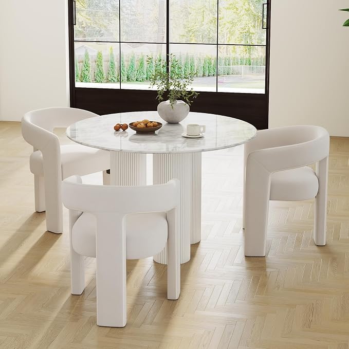 RIVOVA Modern Barrel Dining Chairs Set of 3, Velvet Upholstered Accent Side by RIVOVA