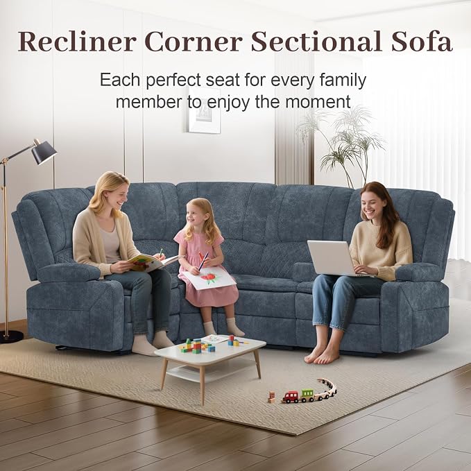 Yolsali Manual Reclining Sectional Sofa Set, 4 Seats Soft Fabric Recliner - Image 3