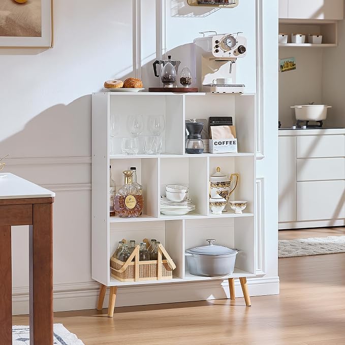 LEYAOYAO Cube Bookshelf 3 Tier Mid-Century White Modern Bookcase - Image 6